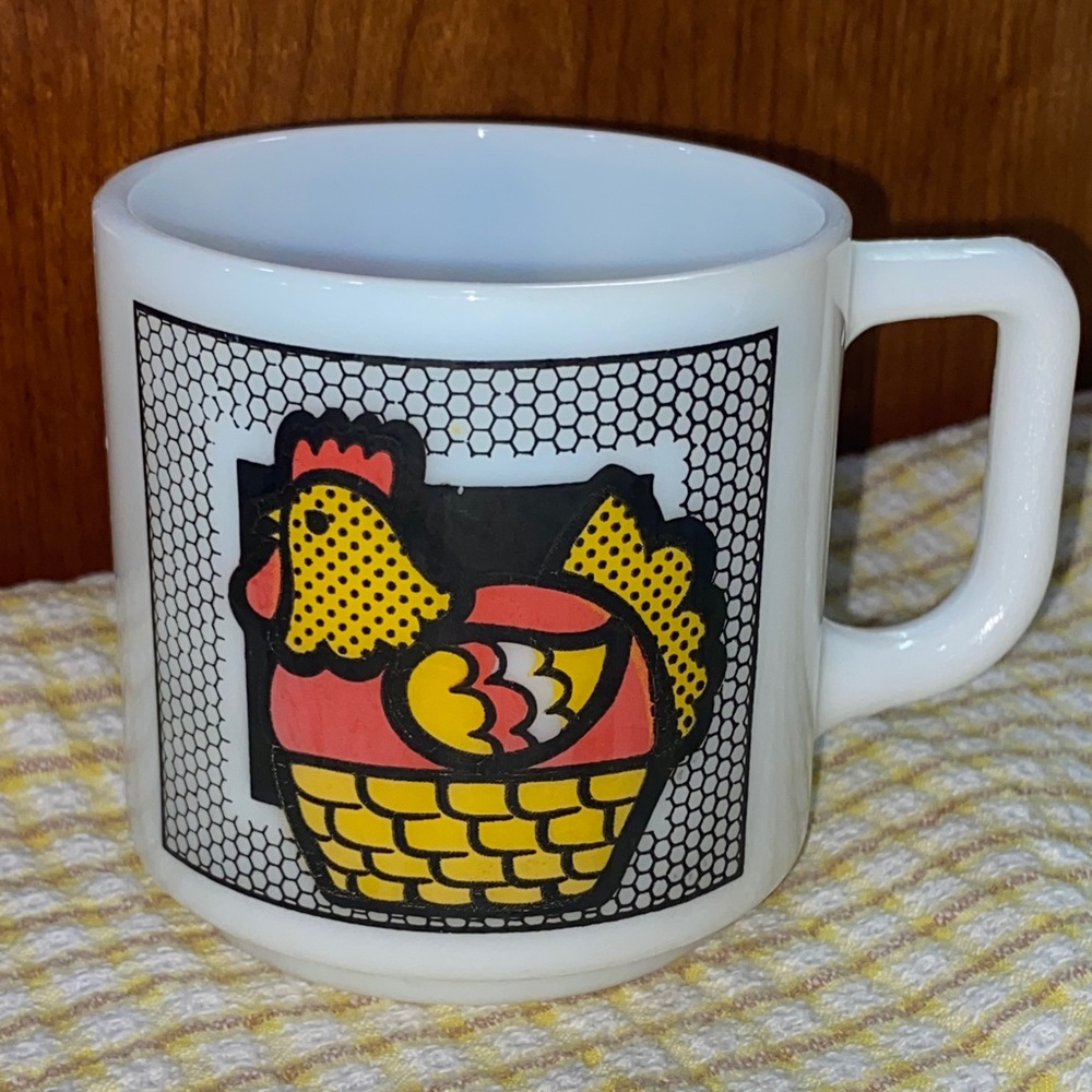 Vintage Hazel Atlas Brockway Milk Glass Mug - Chicken Hen on Nest